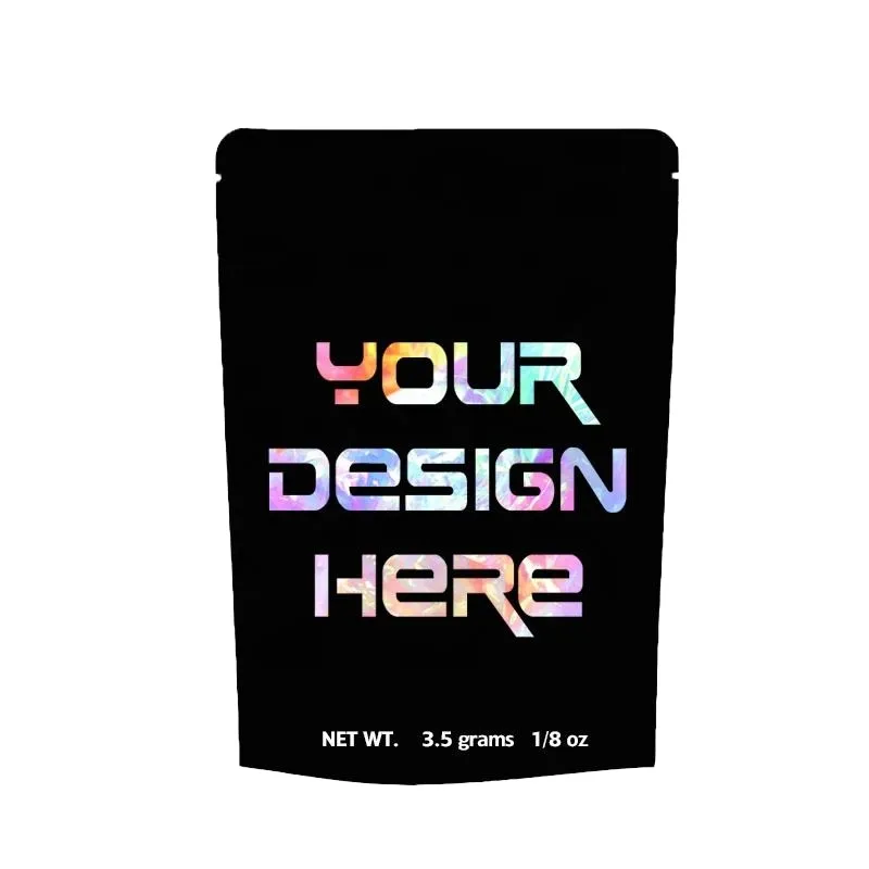 Custom Printed Recyclable Laminated PE Mylar Stand up Plastic Pouch with Embossed Zipper Top for Candy Chewing Gum Custom Logo