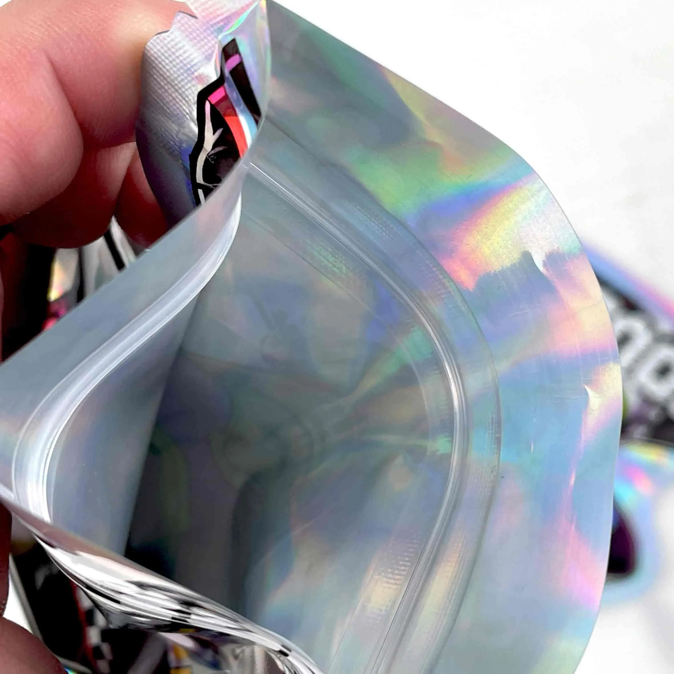 Custom Printed Holographic Packaging 3.5g Die Cut Bag Special Shaped Mylar Bags Child Resistant Smell Proof Bag