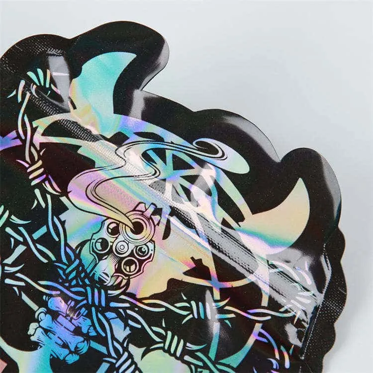 Custom 3.5g logo Zip Lock Plastic Packaging Holographic Mylar Bag Irregular Childproof Shape Die Cut Mylar Bags