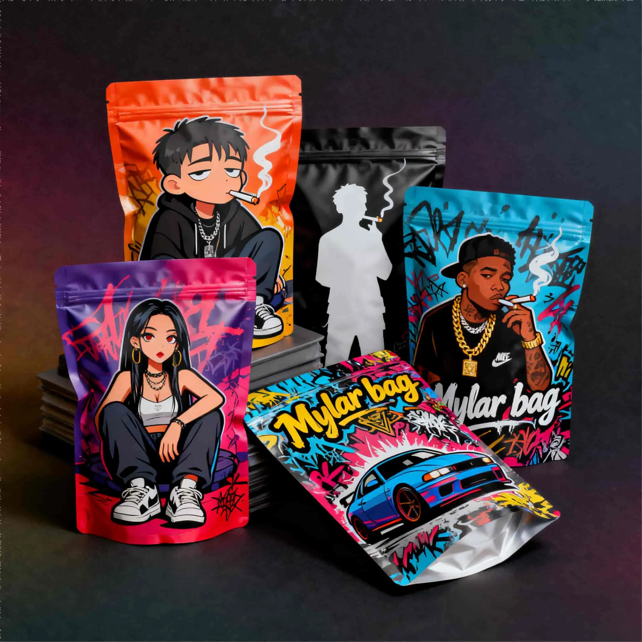 3.5g 7g 14g 28g Mylar Bag Holographic Die Cut Ziplock Pouch for Tobacco Herb Flower Food Smell Proof Mylar Bag with logo Print