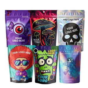 Holographic foil cannabis mylar smell-proof pouch with logo